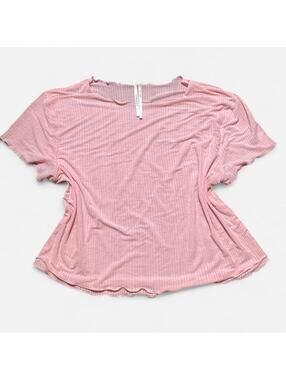 Anthropologie Ribbed Ballet Pink Lettuce Hem Tee | Large